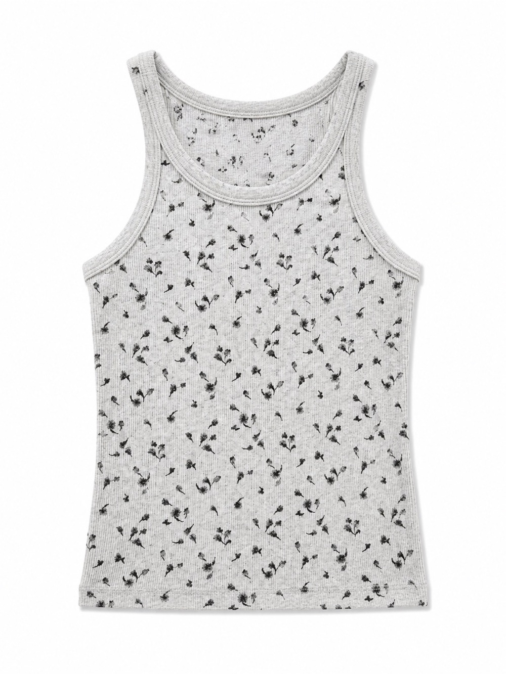 AMERICAN EAGLE GRAY AND BLACK FLORAL RIBBED TANK TOP